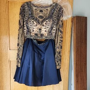 Navy and Gold Embellished Two-Piece Homecoming Dress Size 6